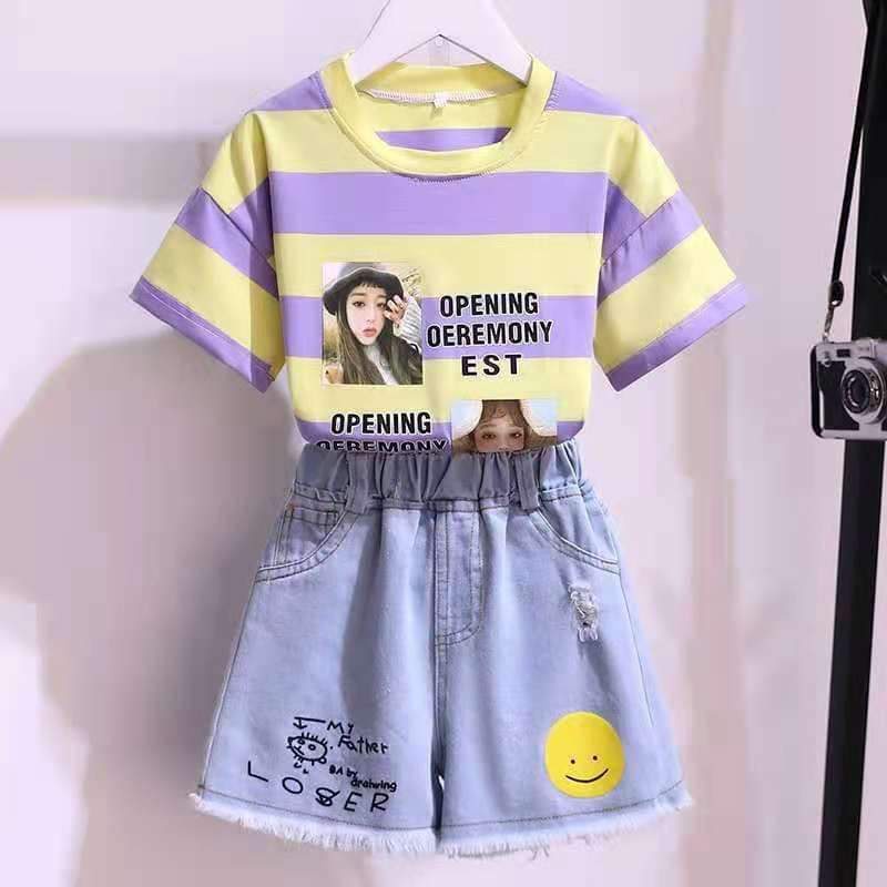 Baju Setelan Anak Perempuan Yellow Stripe