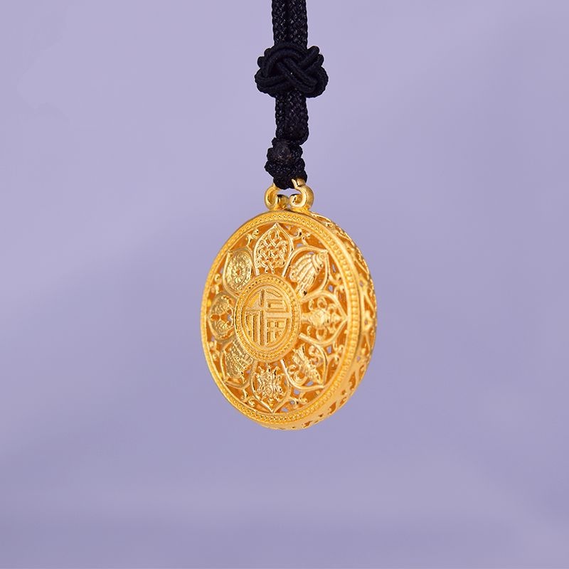 [Ready Stock]Fashion Gold Plated Fu Character Disc Pendant Necklace