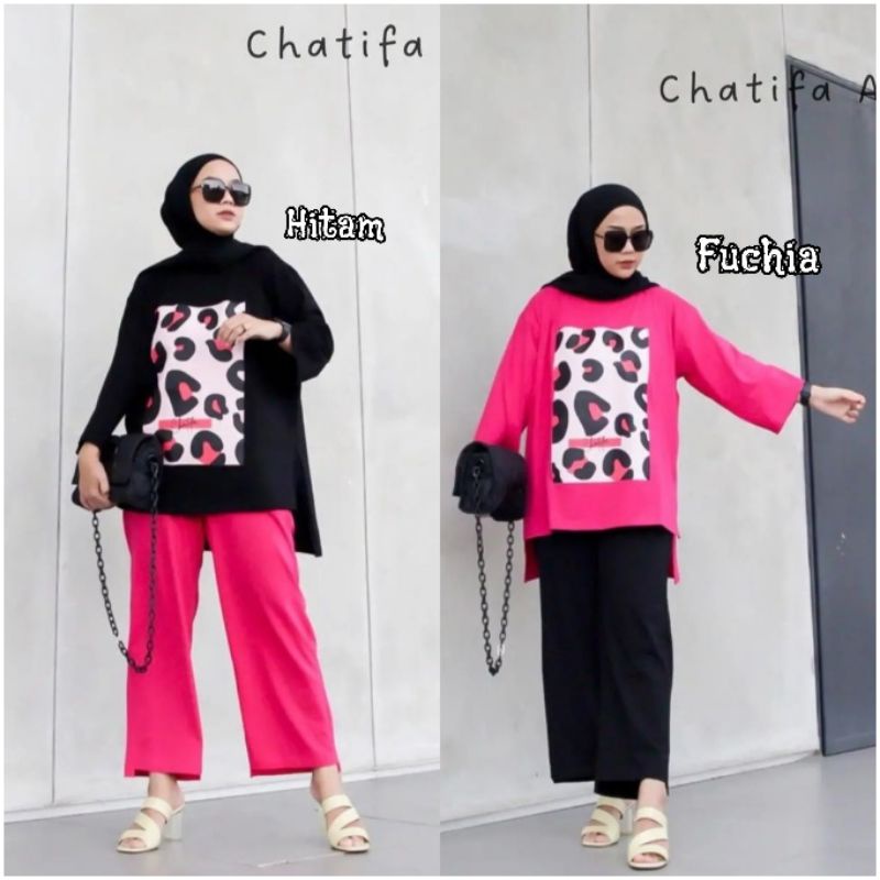 SETCEL TUNIK OVERSIZE MOTIF MOO / STELAN CELANA WANITA