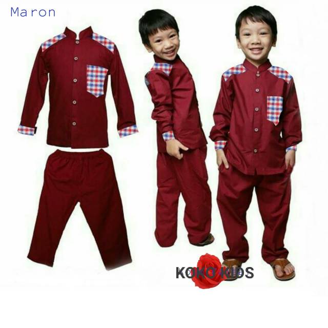 Setelan Gamis Cowok Anak Stelan Koko Kantong Kotak Celana Anak KF