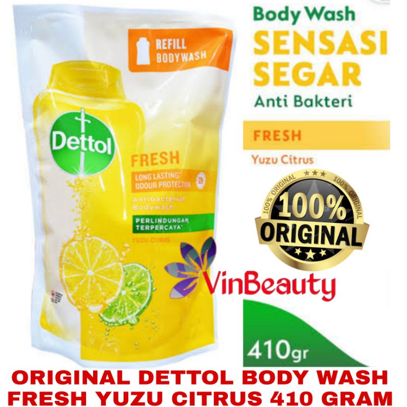 ORIGINAL DETTOL BODY WASH FRESH 410 ML / SABUN MANDI CAIR REFFIL DETTOL FRESH YUZU CITRUS