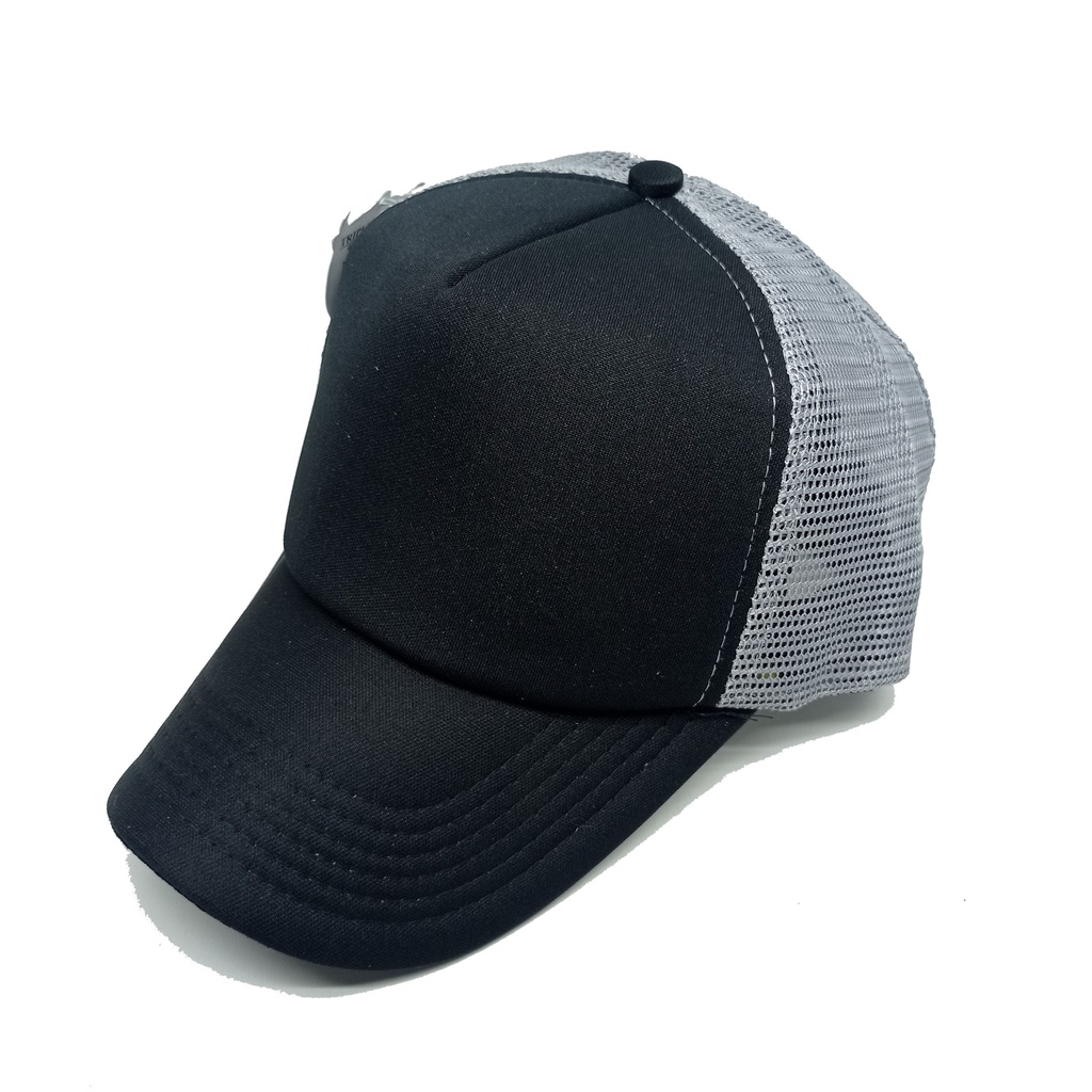 Topi Jaring Trucker Hitam-Hitam-Abu Polos Dewasa Premium
