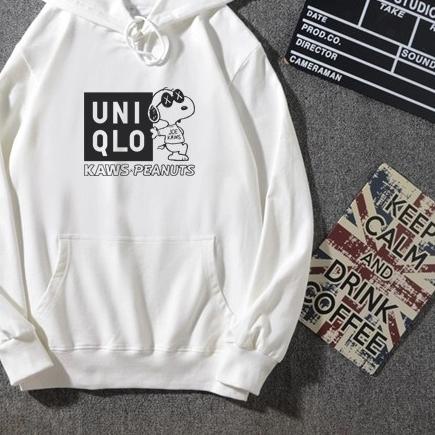 ➬ Sweater Hoodie Uniqlo KAWS Snoopy Jumper Bahan Katun Fleece Halus Pria dan Wanita Sablon Plastisol