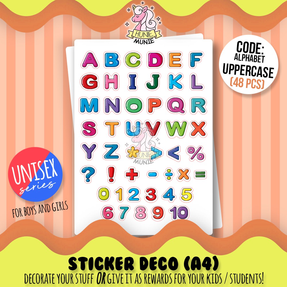 

Sticker Deco - Alphabet Abjad - Upper Case (Capital) - UNISEX SERIES - Stiker Reward Anak Cake Topper - Hunie Munie