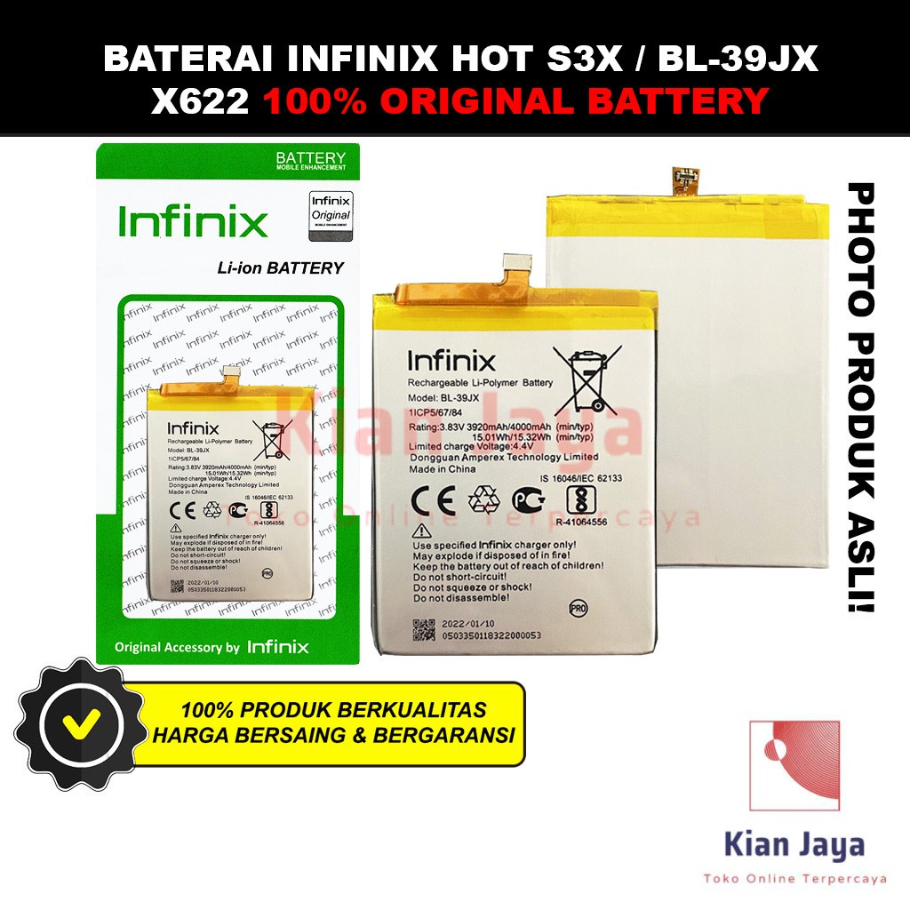 Baterai Infinix Hot S3X X622 BL-39JX Batre Batrai Battery Hp BL39JX Original