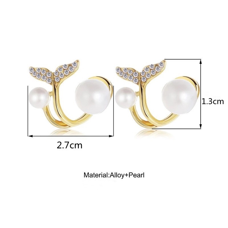 1 Pasang Anting Stud Kristal Mutiara Imitasi Bentuk Ekor Ikan Tidak Teratur Untuk Wanita