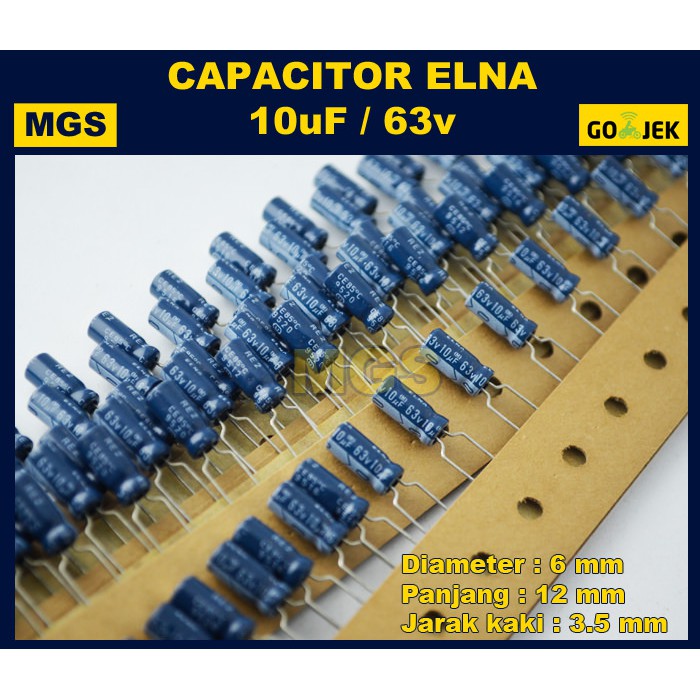 10Pcs Kapasitor Elko 10uf 63v Elna Original Box Renteng Capacitor Elco 10uf 63v