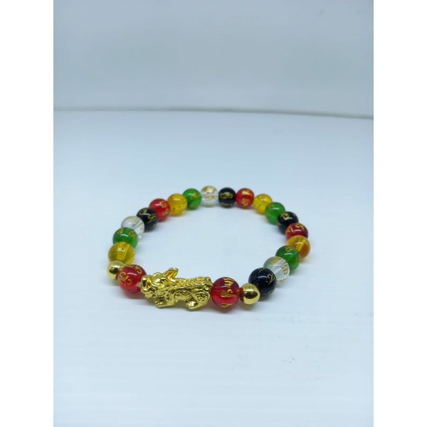 Gelang Batu Giok Mantra Budha Asli Kombinasi Pixiu Warna Mix
