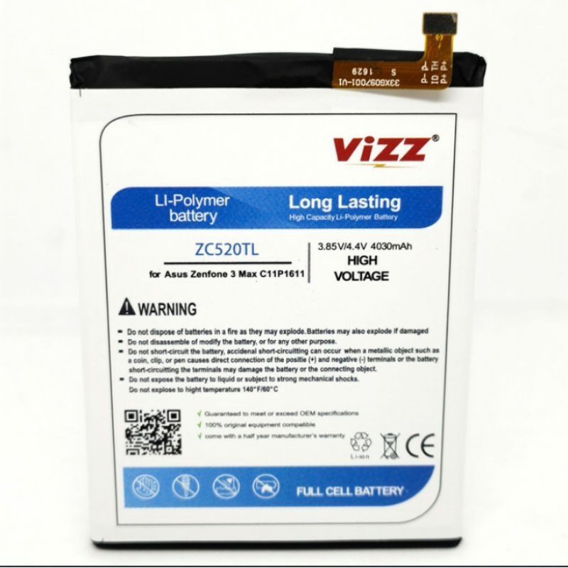 Baterai Batre Vizz Asus Zenfone 3 Max 5,2inci ZC520TL X008DA C11P1611 Original Vizz