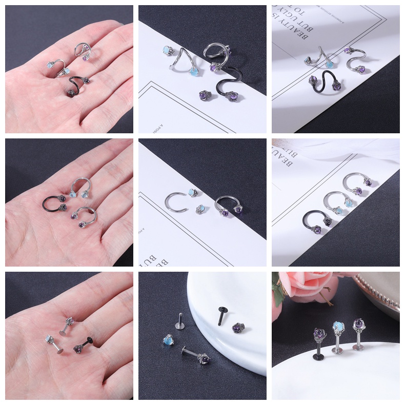 1 Pc Anting Stud Tindik Tulang Rawan Telinga Hidung Alis Bentuk Cakar Naga Bahan Stainless Steel