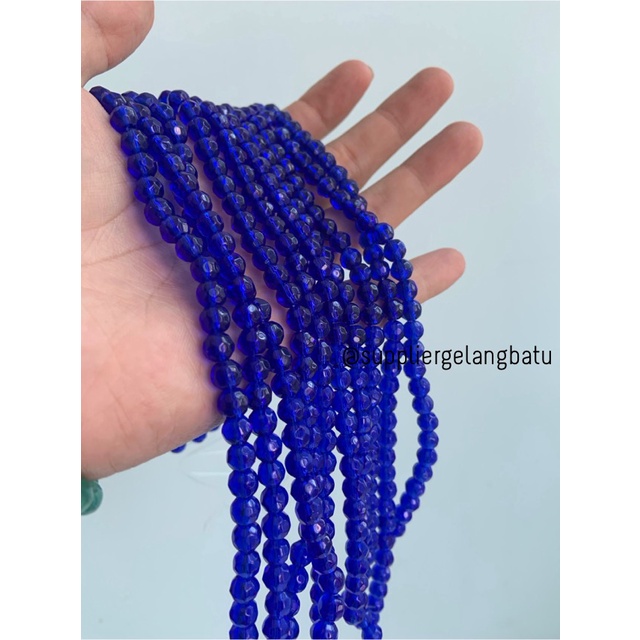 kristal bola dunia cutting 6mm Dark Blue ceko bulat biru tua beading