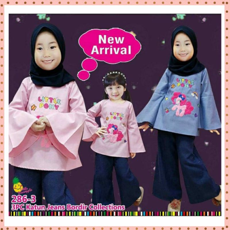Setelan hijab anak perempuan Little Pineapple pony setelan kulot anak perempuan  3-4 tahun baju anak