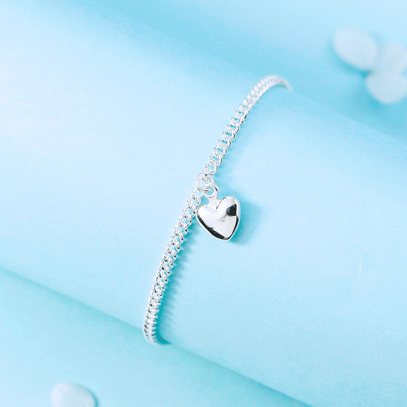 Gelang Warna Silver Bentuk Hati Gaya Korea Untuk Wanita