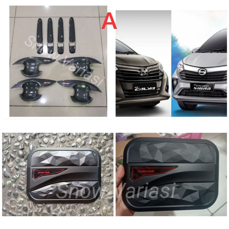 Paket Outer Handle Tank Cover Calya Sigra 2016 2018 2021 Trd Sportivo Hitam Carbon