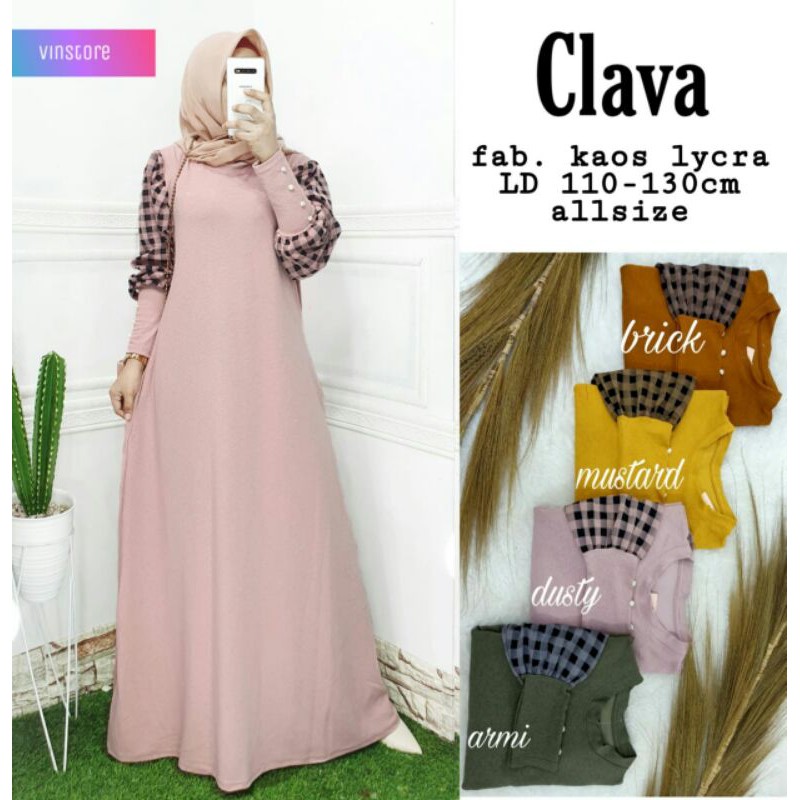CLAVA Gamis kaos licra Gamis jumbo Gamis mutiara Allsize ld 110-130