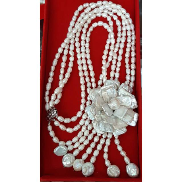 Kalung Mutiara Air Tawar 3 Untai hand made, Stok terbatas