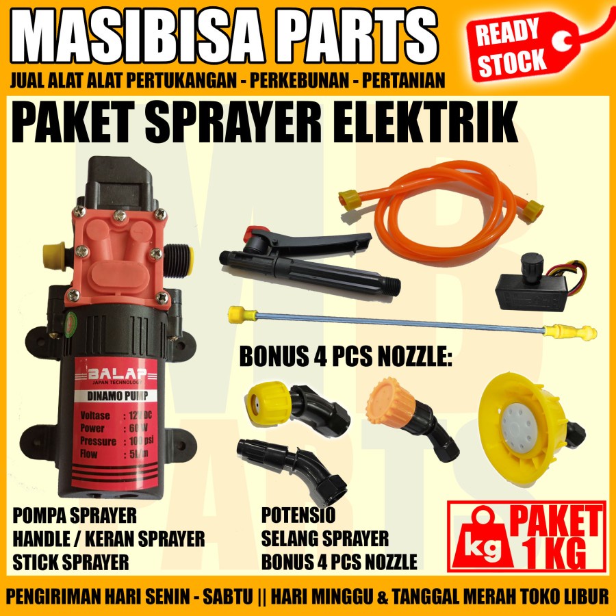 PAKET SPRAYER ELEKTRIK DENGAN POTENSIO HANDEL MERAH FREE NOZZLE