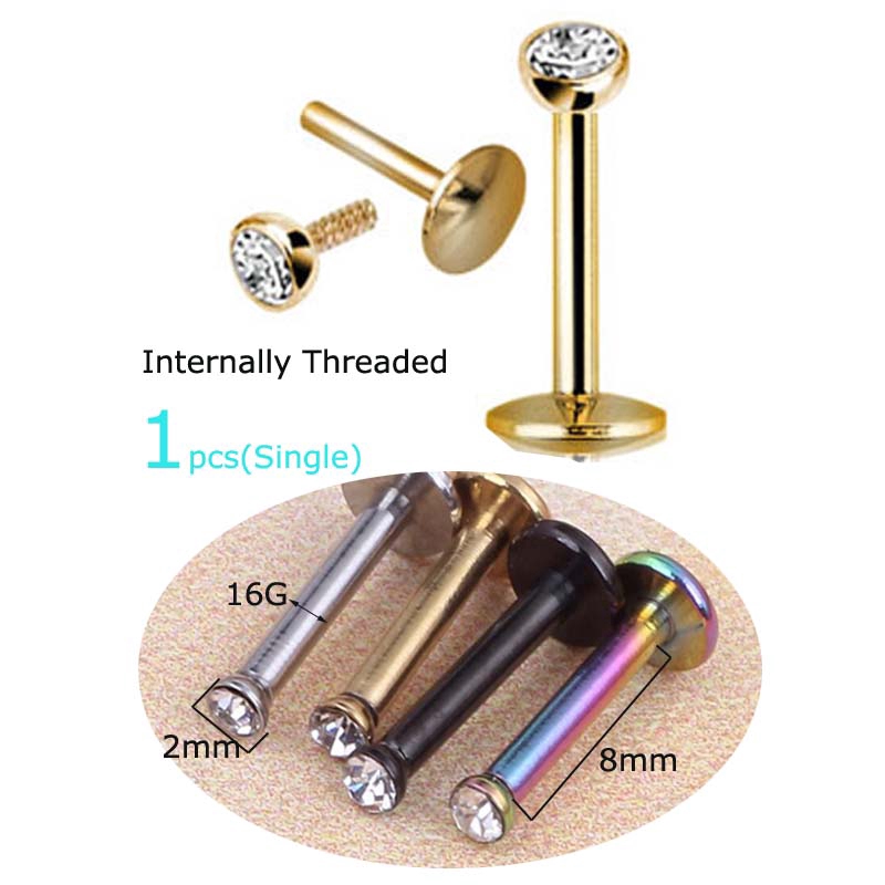 1Pc Cincin Tindik Bibir / labret Helix Bahan Stainless Steel Panjang 8mm