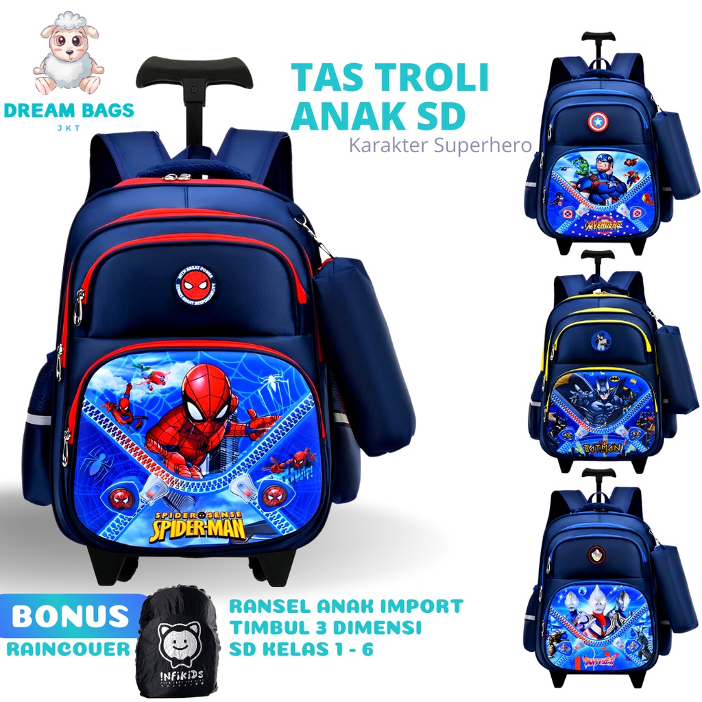 Tas Troli Anak Laki Laki Sekolah SD Karakter Import DB-638