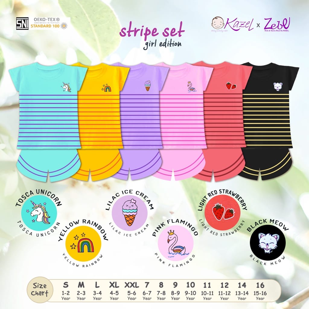 Kazel × Zebe Setelan Pendek Strip Set Girl - Setelan Anak Per 2 Pcs ( ZB-SPDSS )