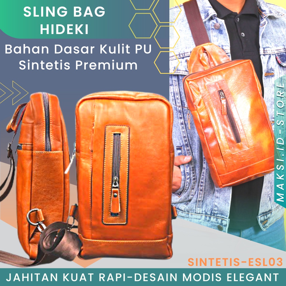 Tas Selempang Pria Kulit Asli Tas Slempang Pria Kulit PU Leather Slingbag ESL03 GARANSI ORIGINAL