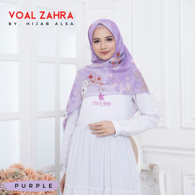 Hijab Voal Scarft Digital Printing Premium Syar'i 140x140cm Zahra Series Purple by Hijab Alsa