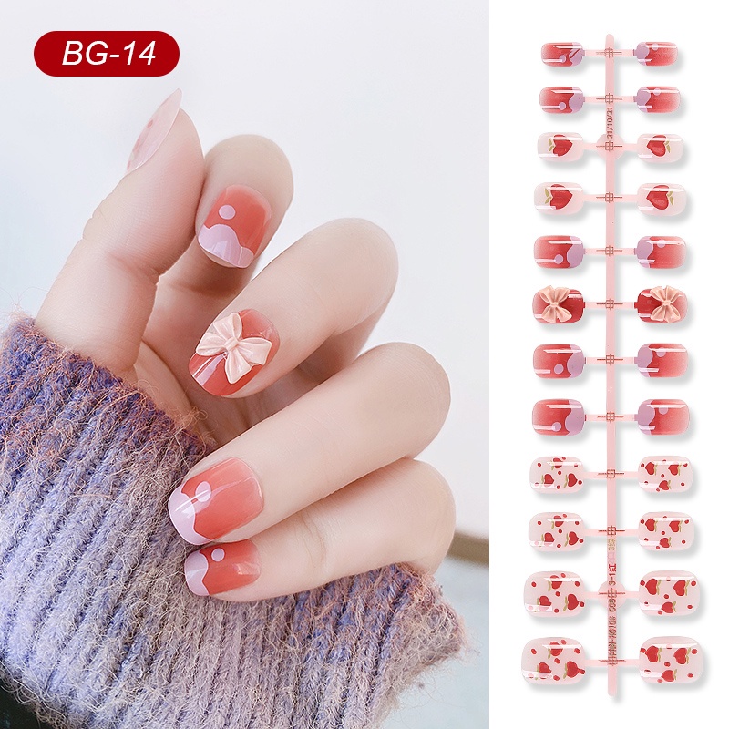 24pcs / Set Kuku Palsu Bahan Akrilik Motif Harimau / Mawar Putih / Pita Untuk Nail Art