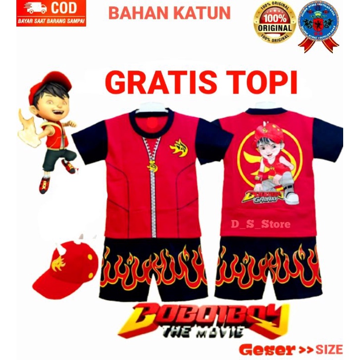 BAJU ANAK SETELAN ANAK LAKI LAKI BOBOIBOY GRATIS TOPI JUGA / BOBOIBOY HATALINTAR API GRATIS TOPI