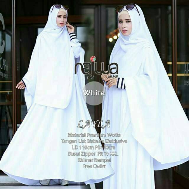 TERMURAH Gamis Layla Syar'i white Ori Najwa Free Cadar