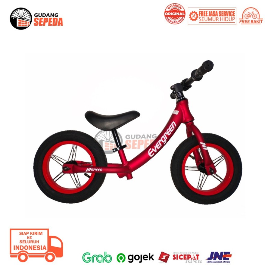 Sepeda Anak Evergreen Pushbike Balance B68 Alloy Pushbike Tanpa Pedal Termurah-Merah