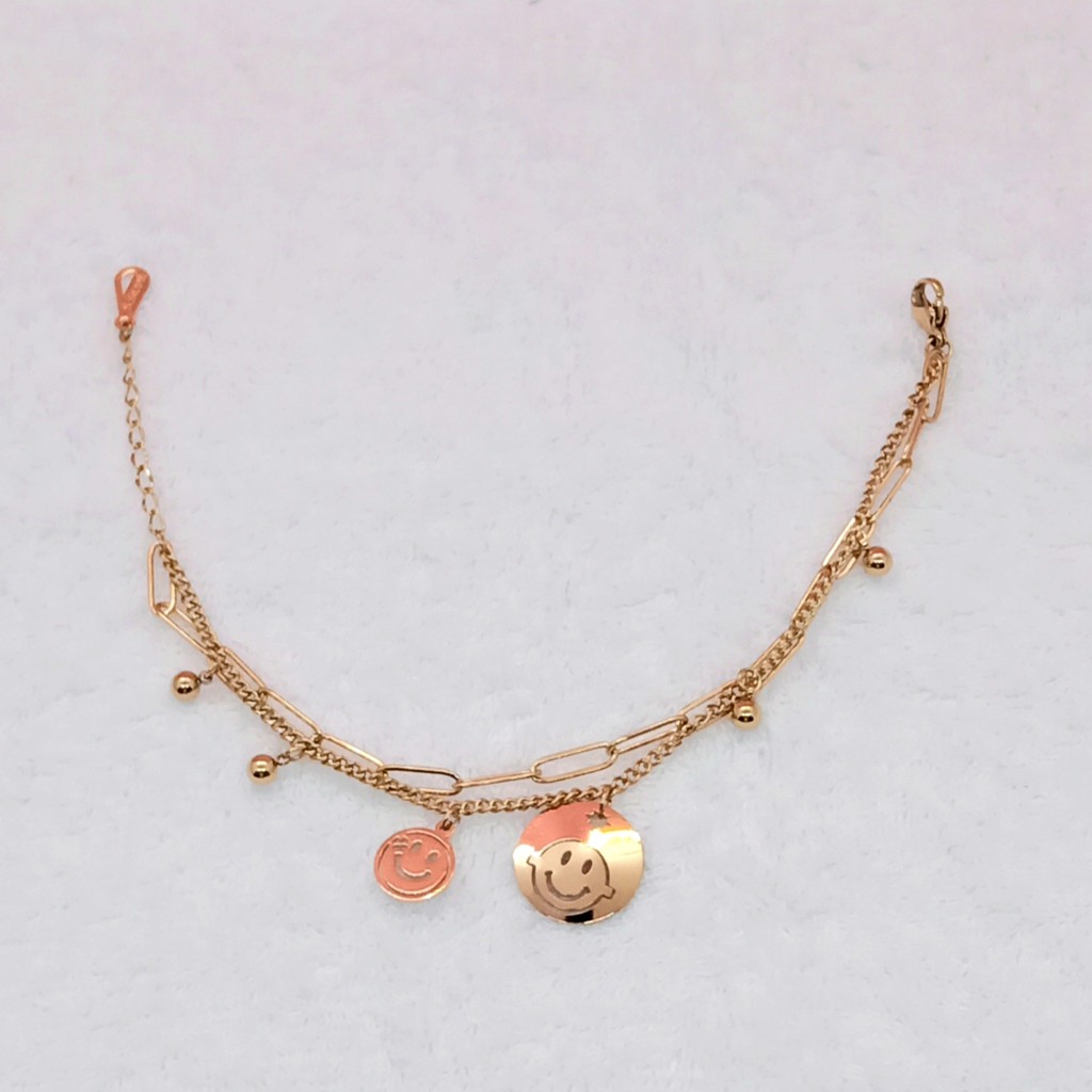 Gelang Titanium Aksen Wajah Baby Double Layer Rose Gold dan Gold 18K