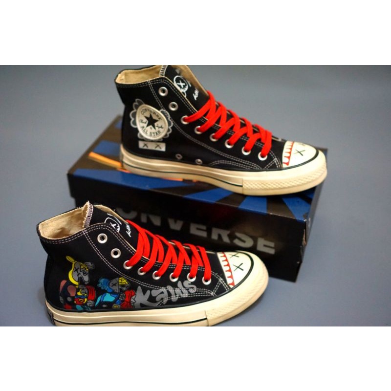New Sepatu Converse 70s x kaws Companion High Glossy Black White Yellow white Soft Army Grey-Hitam