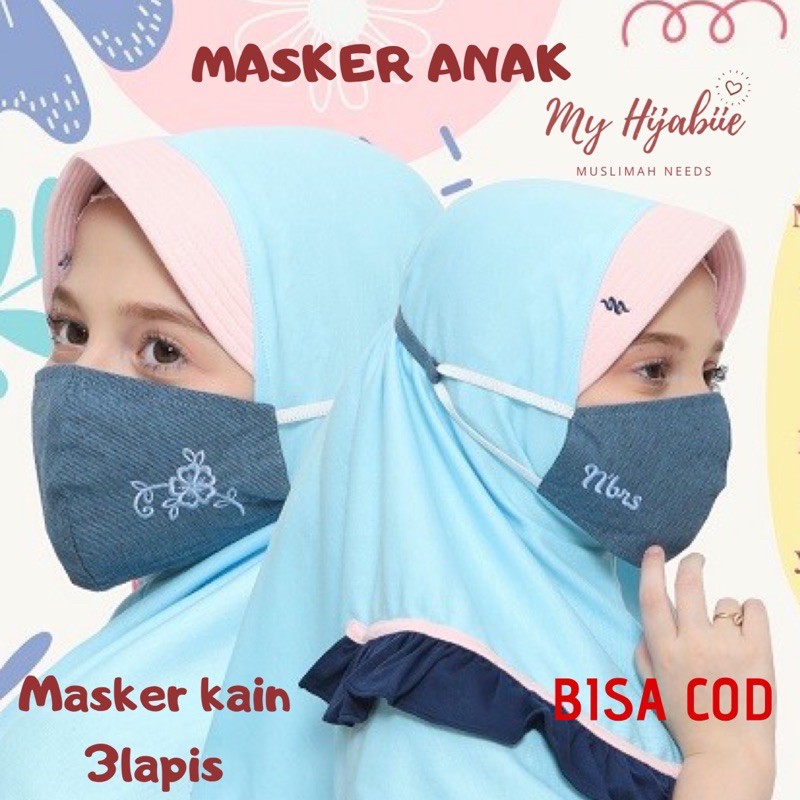 Masker Kain Anak Nibras 3 Lapis - Masker Hijab Anak Anti Pengap Lembut Murah