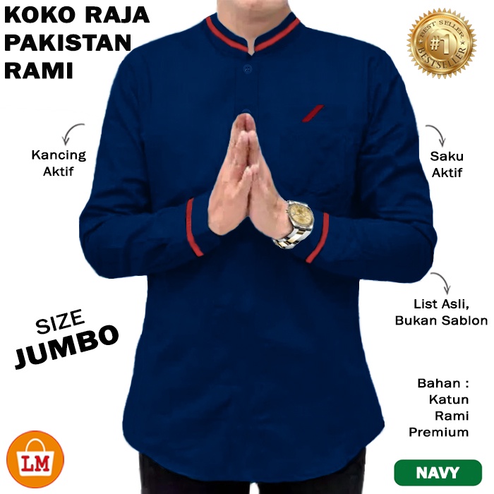 Baju Pria Muslim KOKO RAJA PAKISTAN RAMI Lengan Panjang Size JUMBO Bahan Katun TERKINI TERMURAH TERLARIS LMS 27751 27753 27755 27757 27759