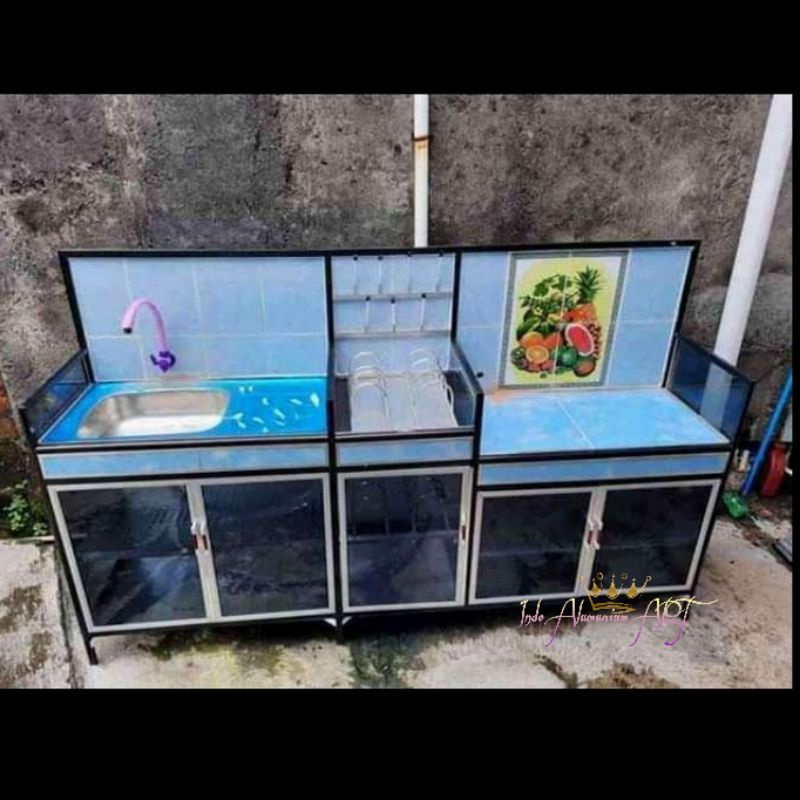 Wastafel Cuci Piring / Lemari Rak Piring Pintu 5 Kaca