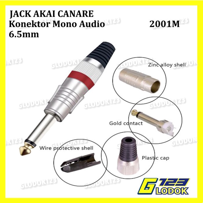 Jack Akai 6.5mm Mono Stereo Canare Audio Jeck Mic Jek Konektor Gitar