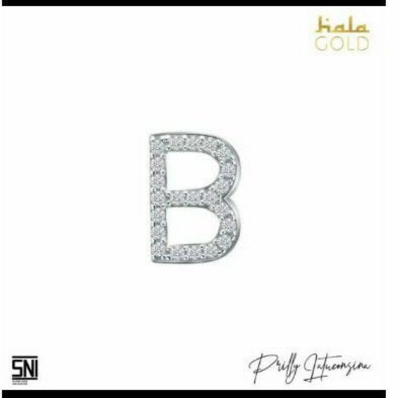 Liontin hala inisial huruf B white emas asli