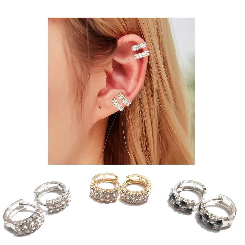 Anting Jepit Titanium Zicron Anti Karat Giwang Permata Berlian Xuping Fashion Hoops Earrings-6