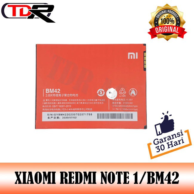 BATTERY - BATRE - BATRAI - BATERAI XIAOMI BM42 REDMI NOTE 1 - FULL CELL DOUBLE IC - KUALITAS 100%