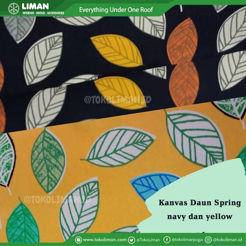 Kanvas Motif Daun Spring Navy dan Yellow