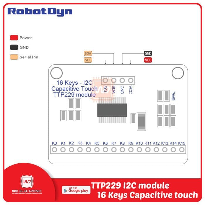 RobotDyn TTP229 I2C 16 Keys Capacitive touch module