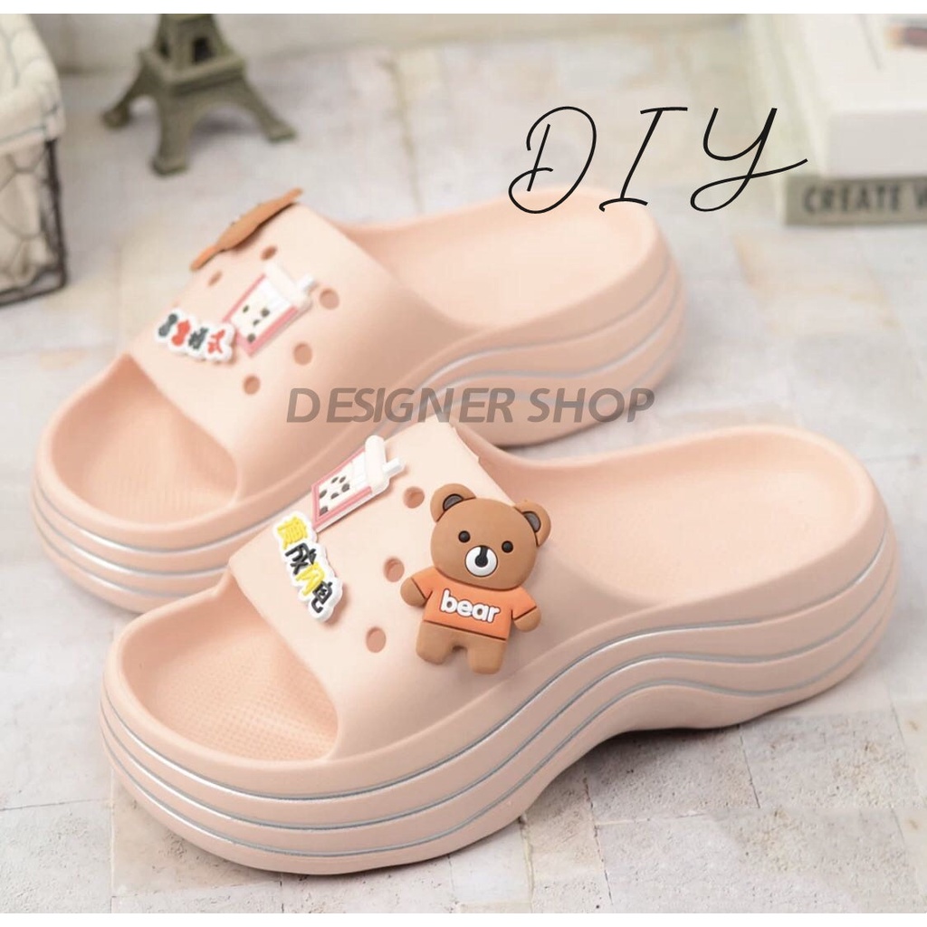 Sandal Wanita Jelly Fuji Motif Bear /Sandal Wesges wanita Platfrom Tebal terbaru/Sandal rumah