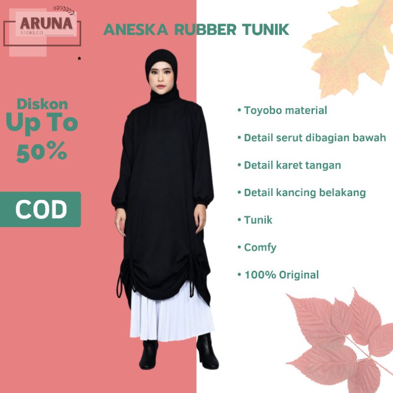 Baju Pakaian Fashion Kemeja Tunik Tunic Muslim Wanita Murah Terbaru Kekinian Aneska Rubber Tunik