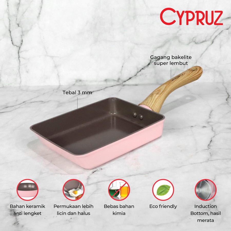 Cypruz Pink Ceramic White Wood Handle Series Omelette Pan (13 x 18 Cm) FP-0905