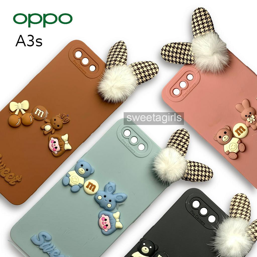 Softcase Candy dengan Boneka 3D untuk Oppo A3s - Sweetacase.id - Casing Lucu - Kesing Cewek - Casing Lembut - Case Bening - Lucu - Gemoy Transparan Bumper