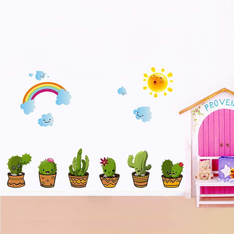 Reliza Wall Sticker Pot Garden Cactuc N Rainbow Kaktus Pelangi Stiker Dinding LDR96216