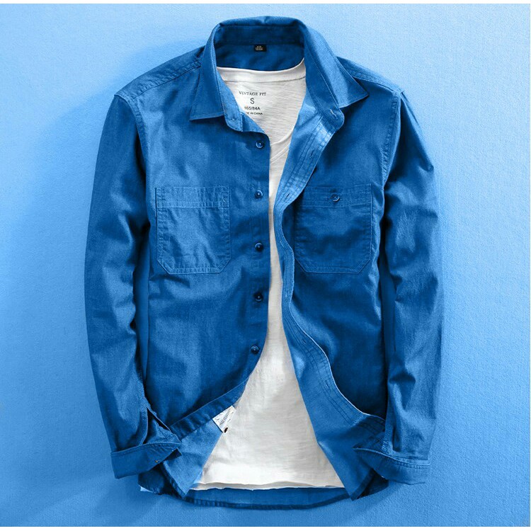 Kemeja Zeron Atasan Pria Kemeja Jeans Lengan Panjang Casual Size M|L &amp; XL