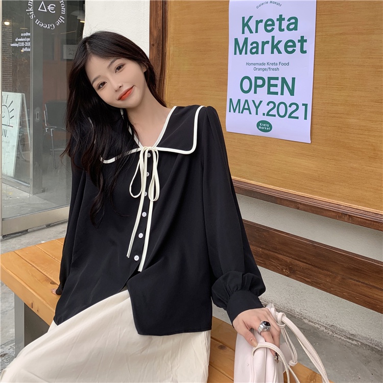 yikoo-Kemeja korea temperamen shirt leher boneka blouse wanita