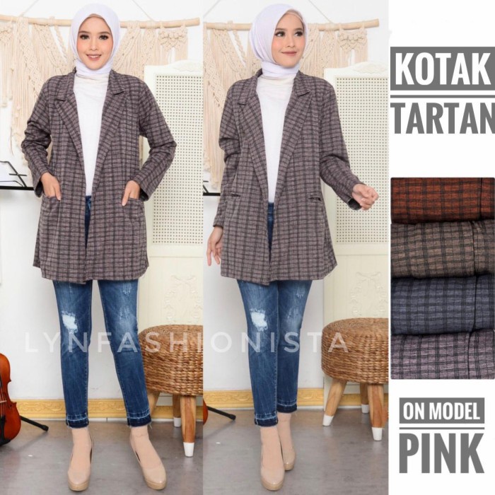 JAKET WANITA BLAZER WANITA PREMIUM/BLAZER OFFICE KOTAK TARTAN/BLAZER KOREA/SONYA - Pink TERLARIS TER