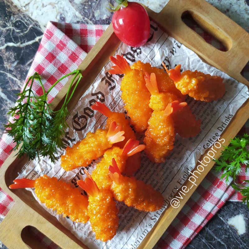 1pc Tempura Udang Artificial Palsu Fake Food Hiasan Replika Dekorasi Props Foto Properti Fotografi